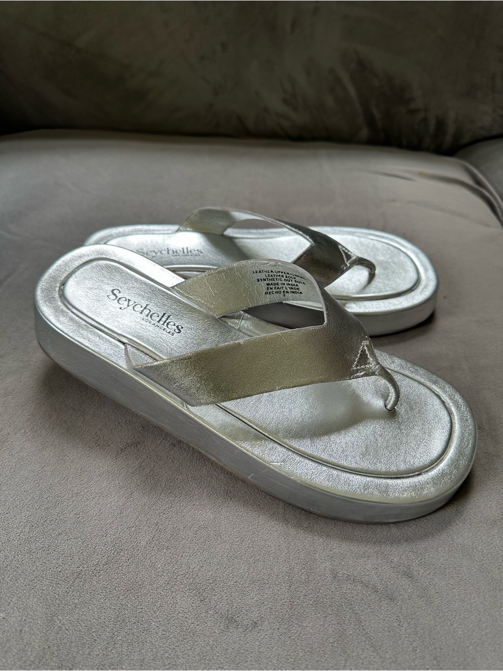 Seychelles Silver Metallic Platform Thong Sandals